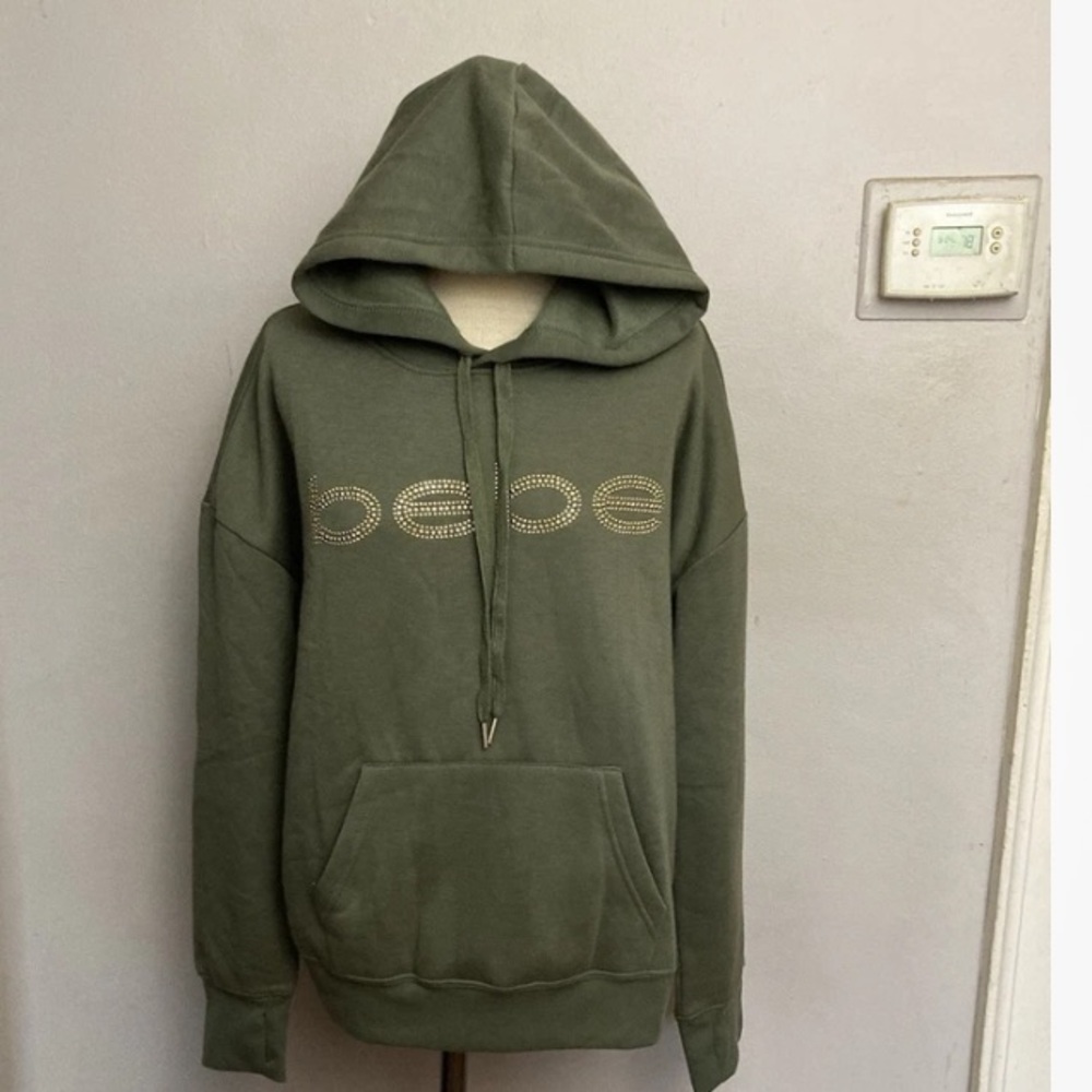 5-24 Bebe Green Hoodie Sweater Pullover 1x NWT Studded